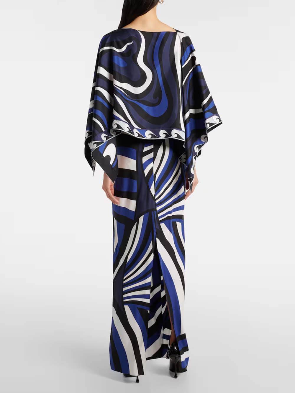 Exquisite Swirl Rainbow Print Maxi Dress and Loose Cape Top Set