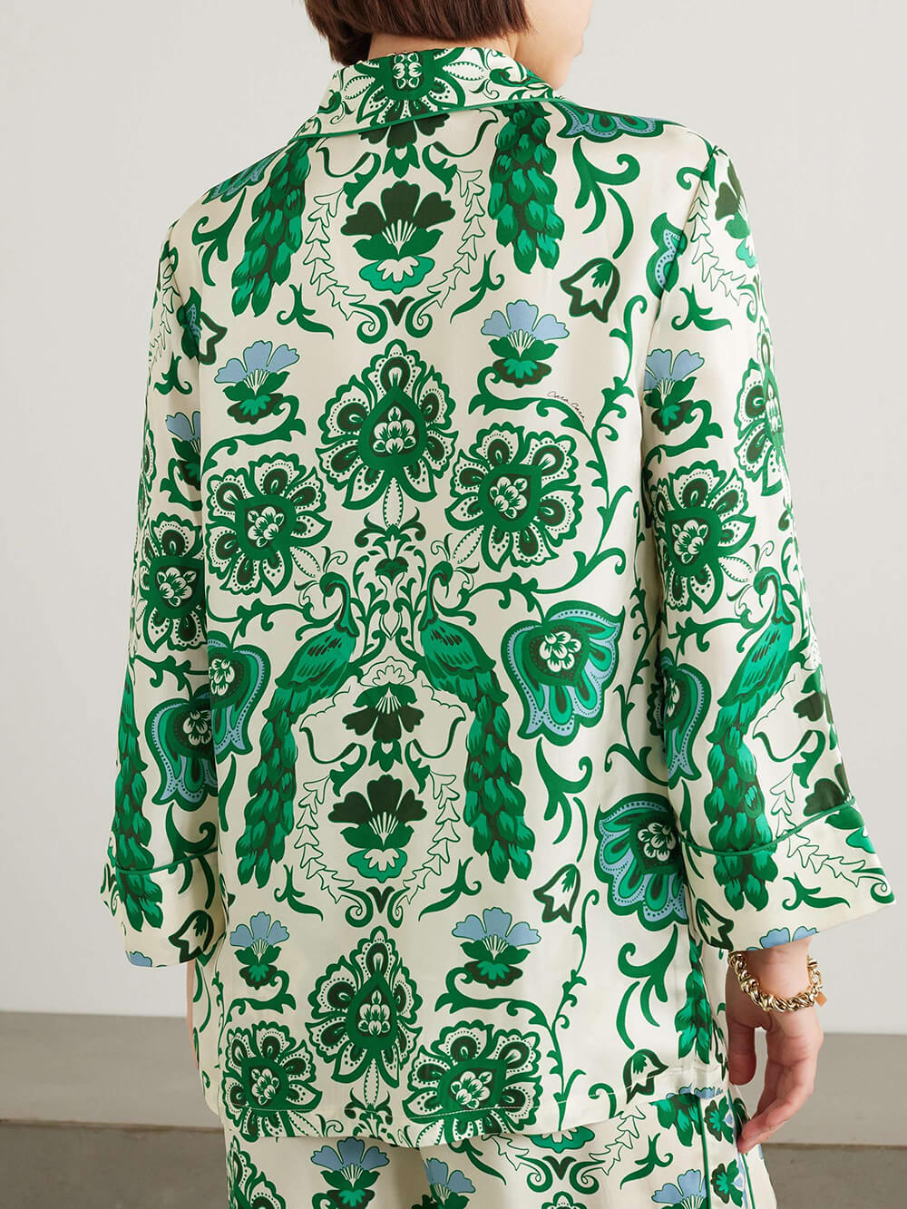 Exquisite Floral & Peacock Printed Satin Twill Blazer