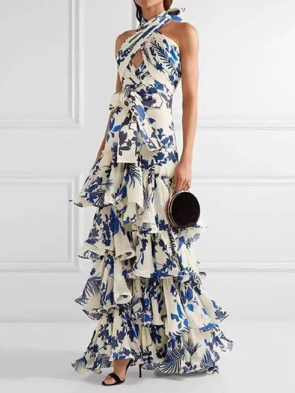 Unique Bohemian Holiday Style Strappy Lolita Swing Print Dress