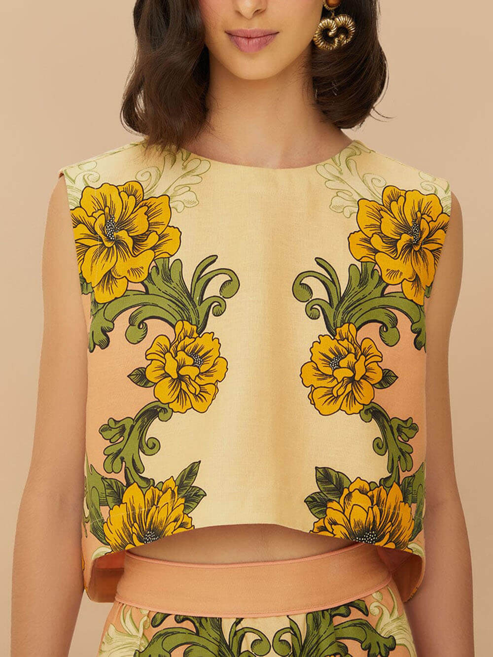 Delicate Flower Printing Arabesques Premium Linen Midi Skirt