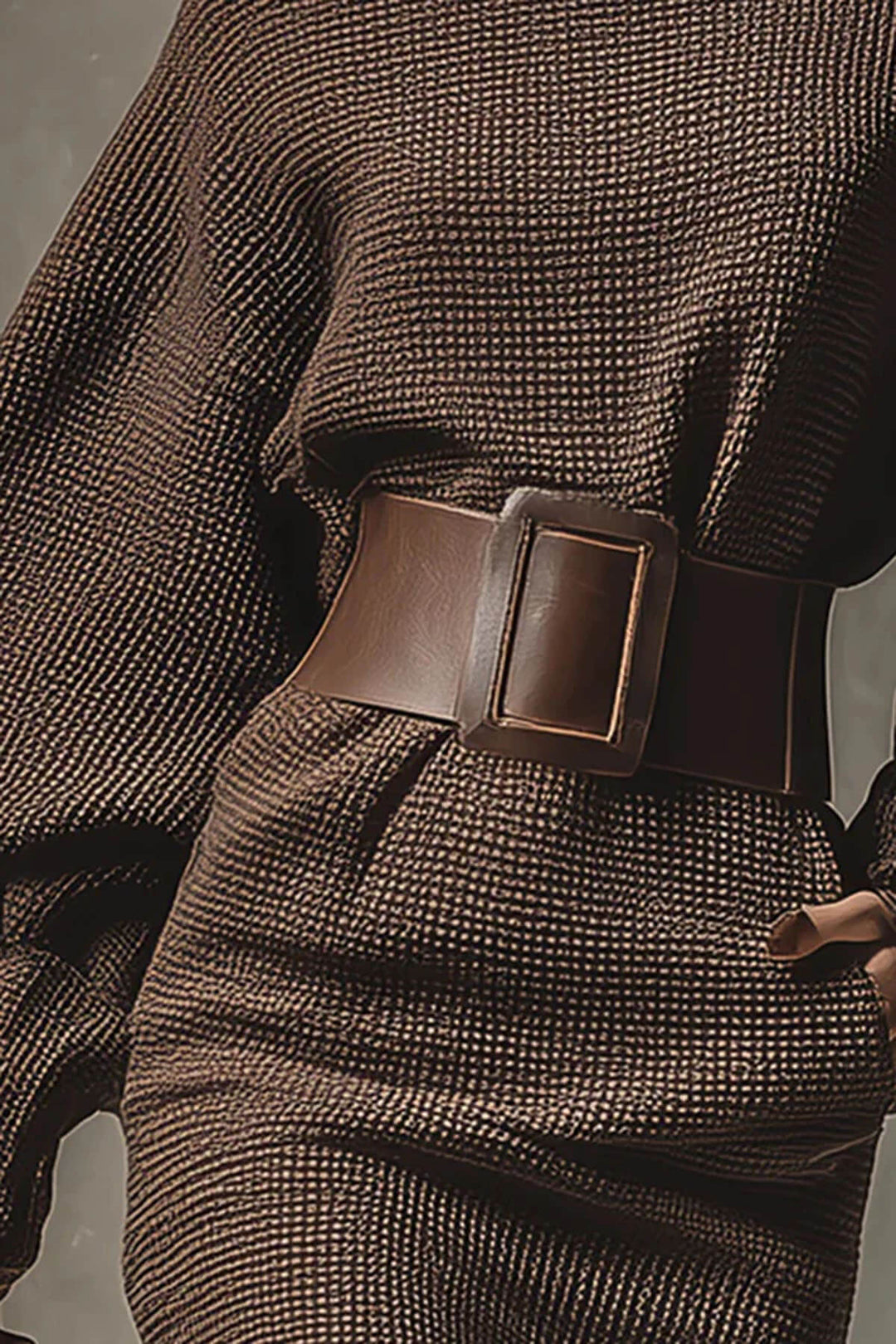 Fashion Solid Color Lantern Sleeve High Waist Belted Knitted Mini Dress