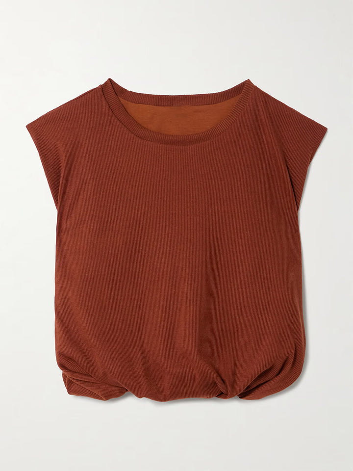 Fashion Casual Ruched Knit Crop T-Shirt
