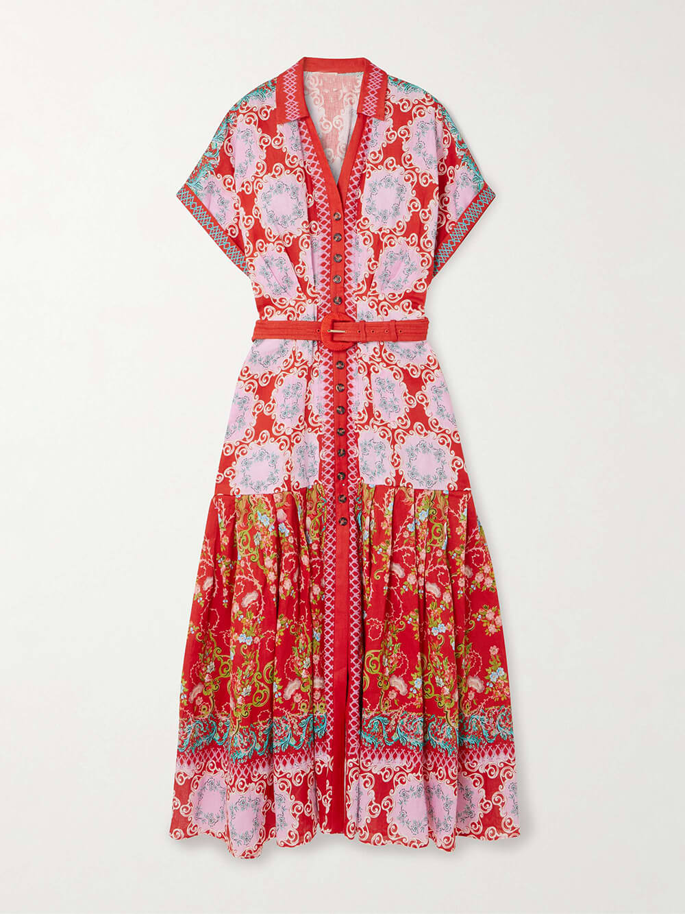 Elegant Pleated Floral Print Linen Button-Down Maxi Dress