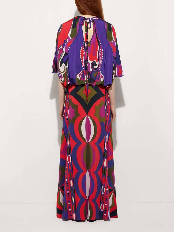 Unique Satin Rainbow Print High-Waisted Maxi Skirt