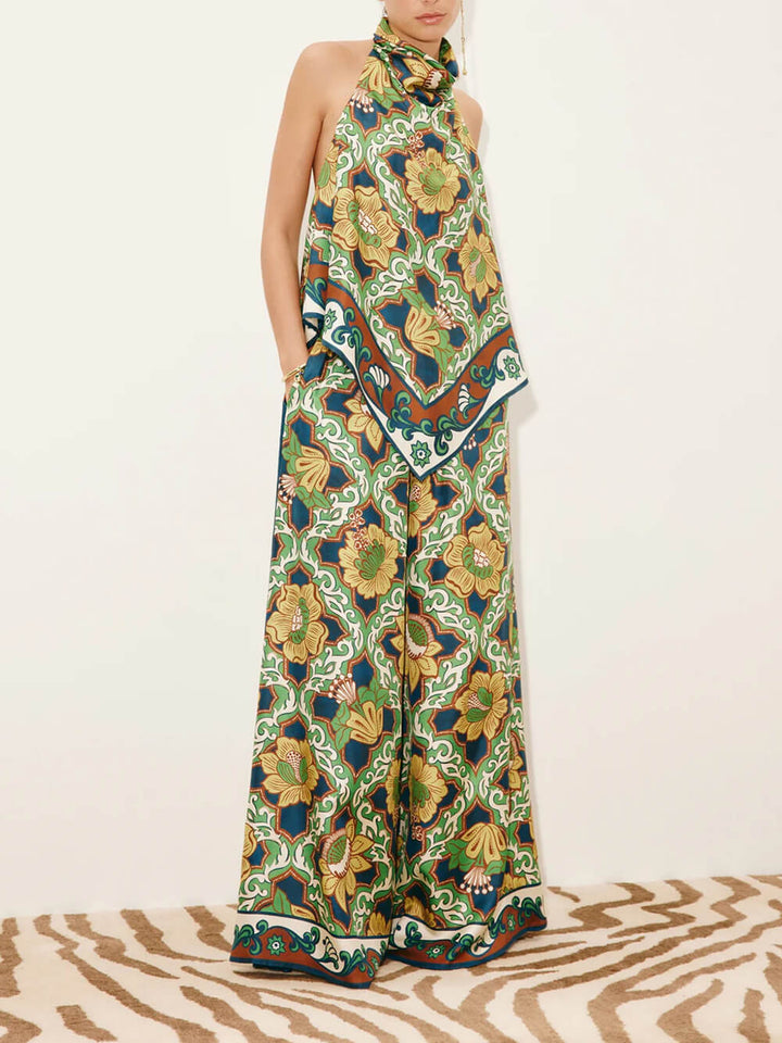 Modern Satin Asymmetrical Print Backless Camisole Top