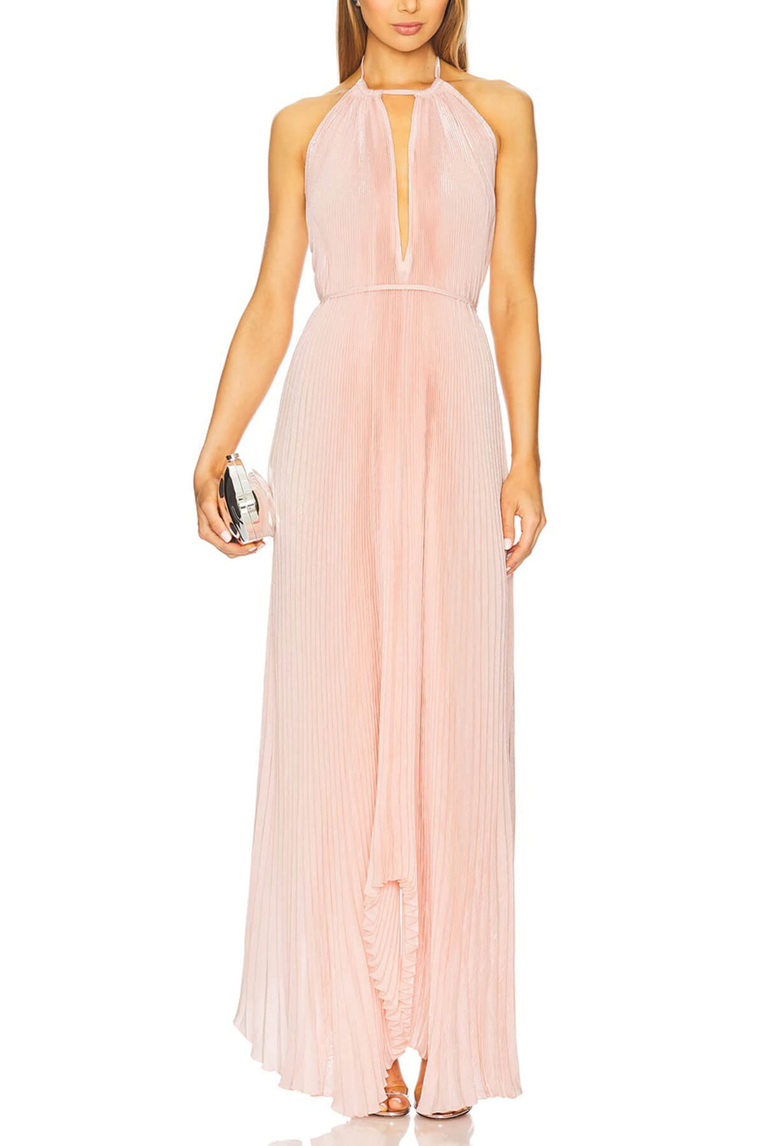 Bohemian Pleated Halter Neck Backless Tie-Waist Maxi Dress