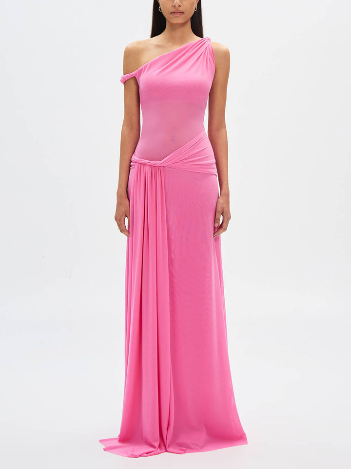 Elegant And Sexy Draped Silhouette Mesh Maxi Dress