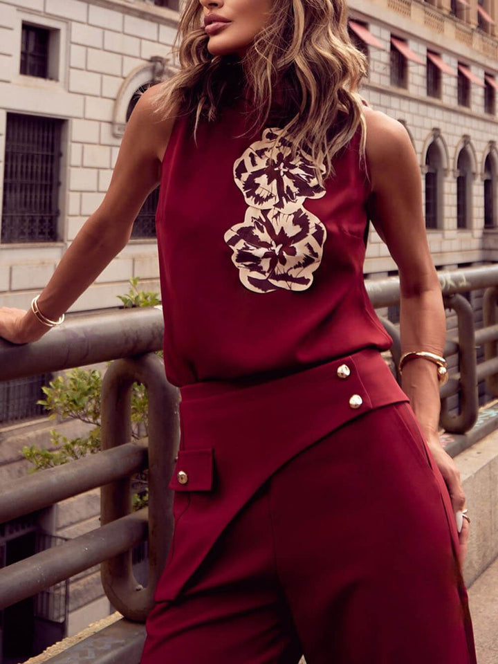 Romantic Unique Button Lapel Belt Pants
