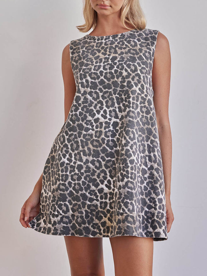 Exclusive Design Leopard Denim Print Side Pocket Mini Dress