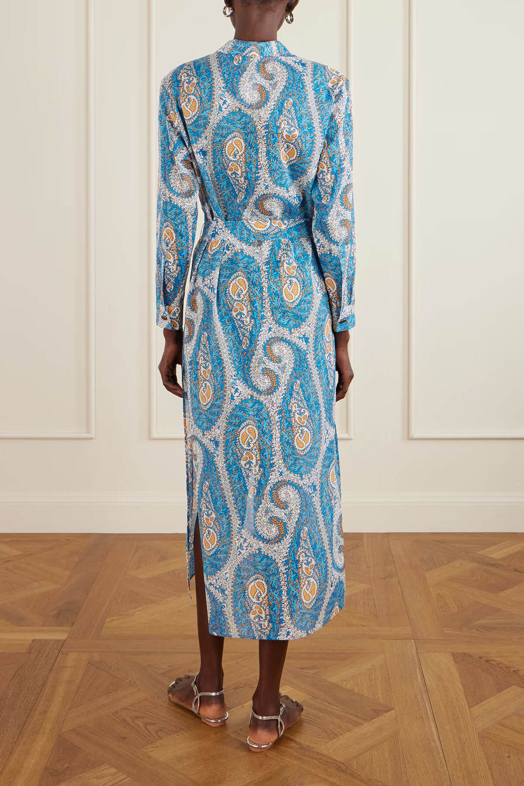 Unique Tie-Waist Paisley Print Midi Shirt Dress