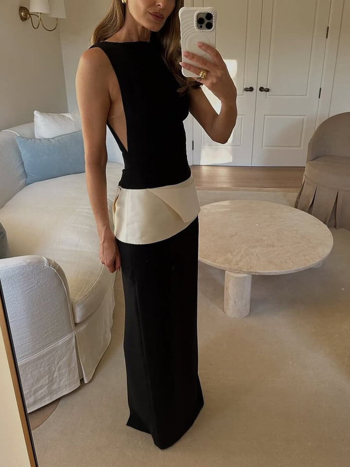 Exquisite Two-Tone Patchwork Maxi Dress