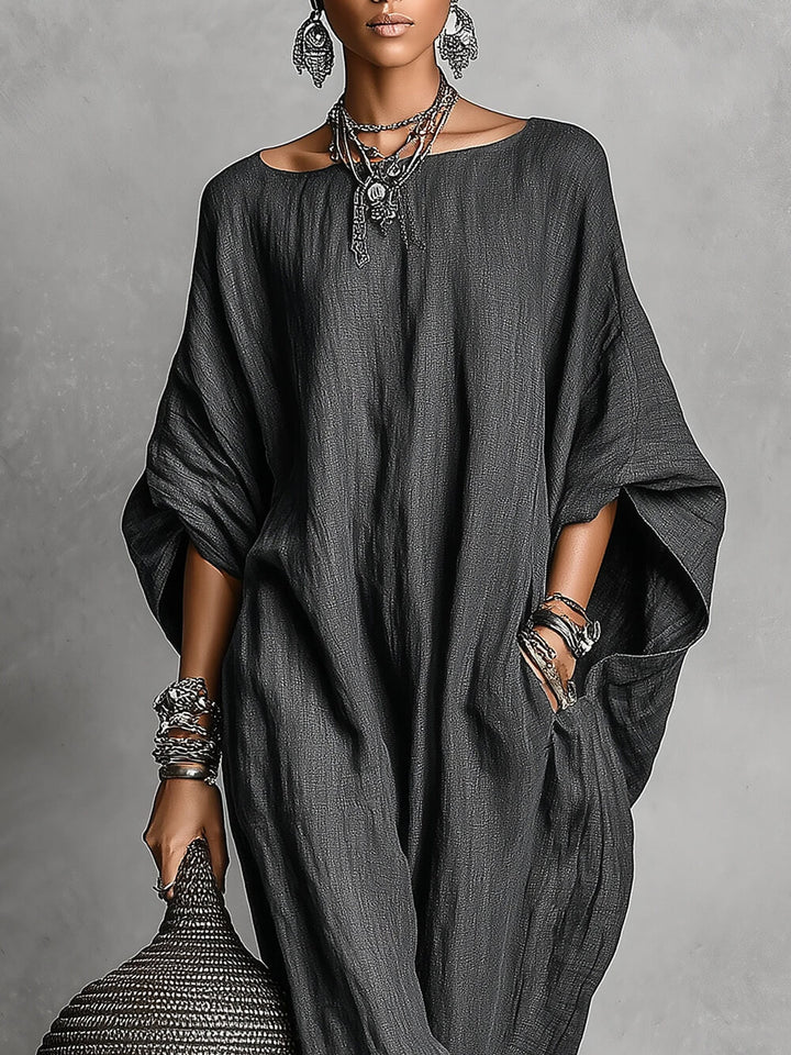 Casual Linen Batwing Sleeve Loose Maxi Dress