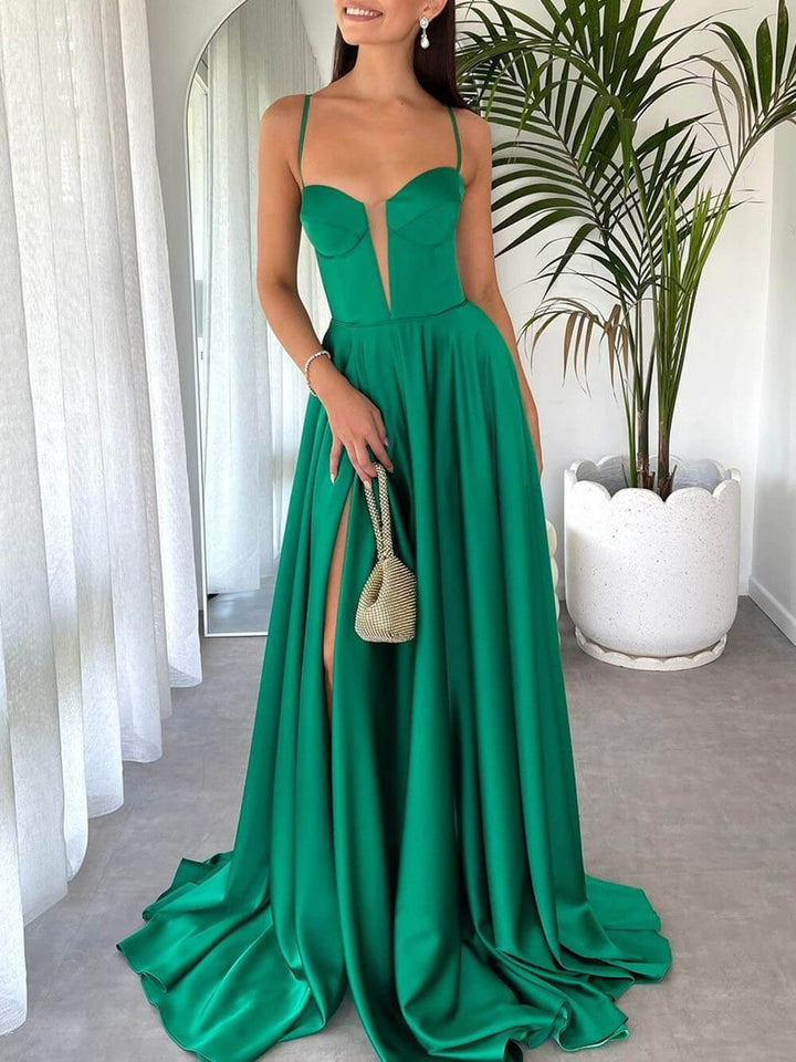 Exquisite And Simple Strapless Tube Top Slit Floor-Length Banquet Maxi Dress