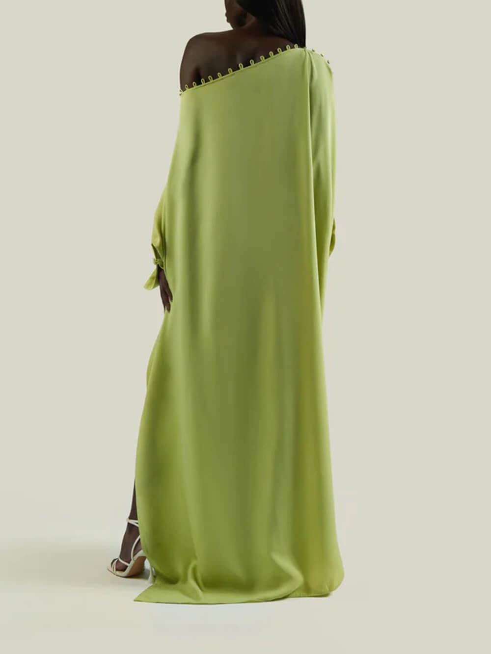 Casual Button-Detail Off-Shoulder Slit Maxi Dress