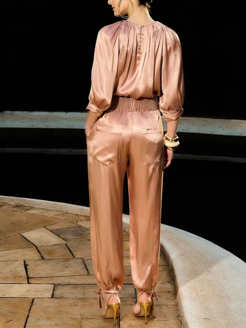 Elegant Ruched Satin Tapered Pants