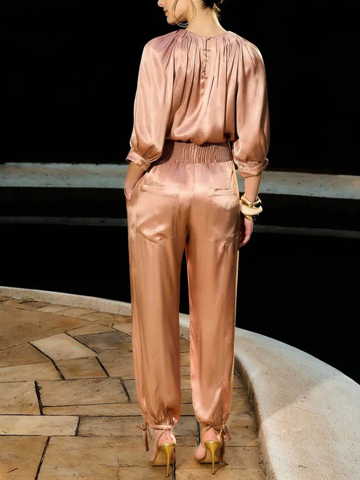 Elegant Ruched Satin Tapered Pants