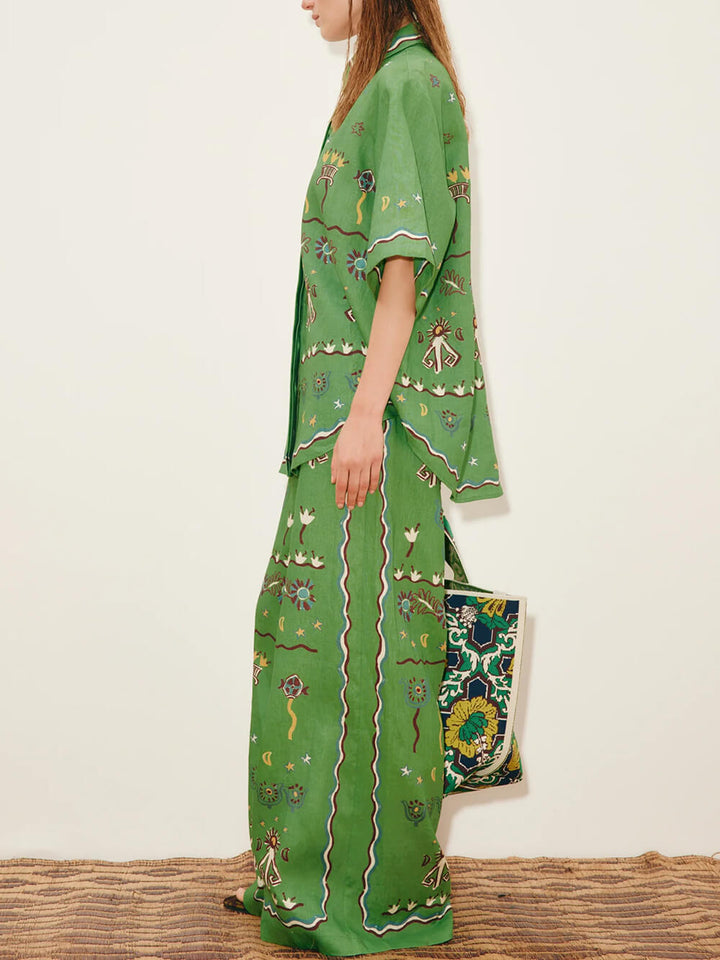 Unique Casual Sun Dancer Print Loose Button-Down Shirt