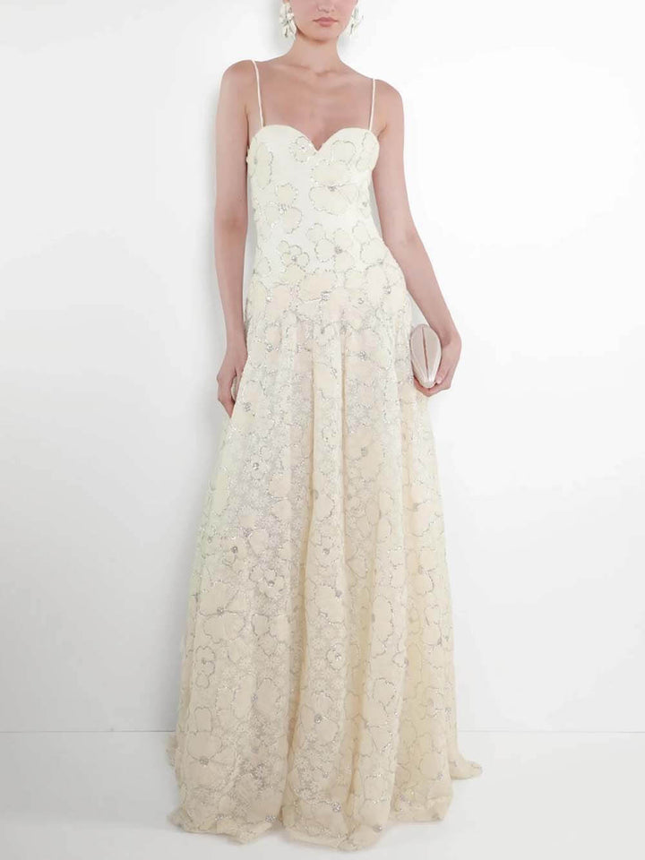 Delicate Allover Floral Texture Spaghetti Strap Maxi Dress