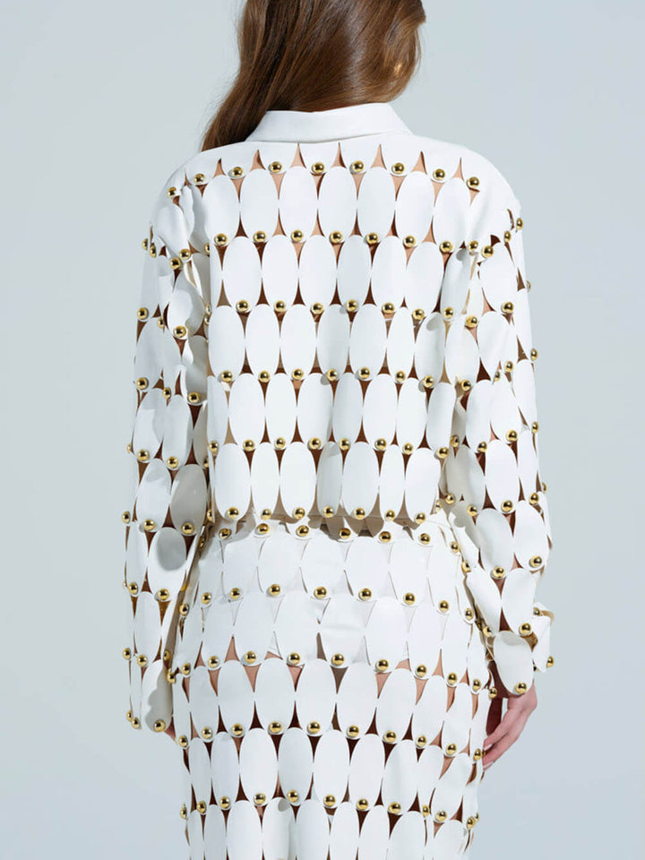 Exquisite Cut-Out Studded PU Maxi Skirt