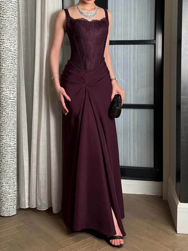 Elegant Lace With Side Slit Evening Gown Maxi Dress