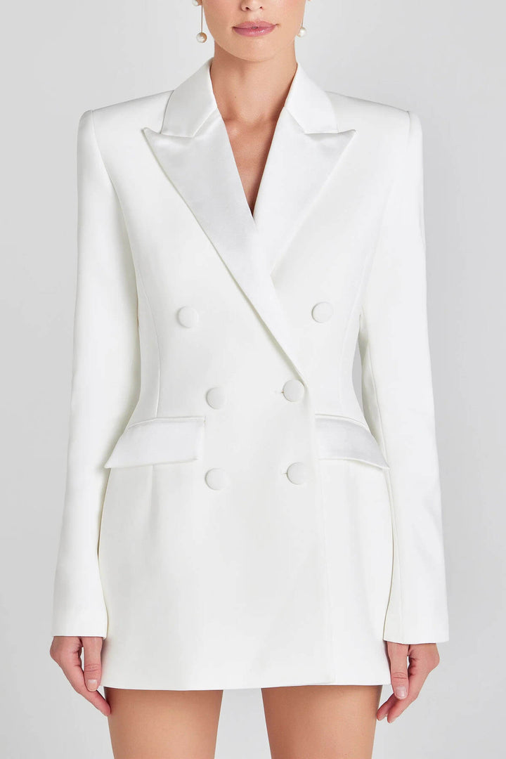 Exquisite White Double-Breasted Blazer Mini Dress