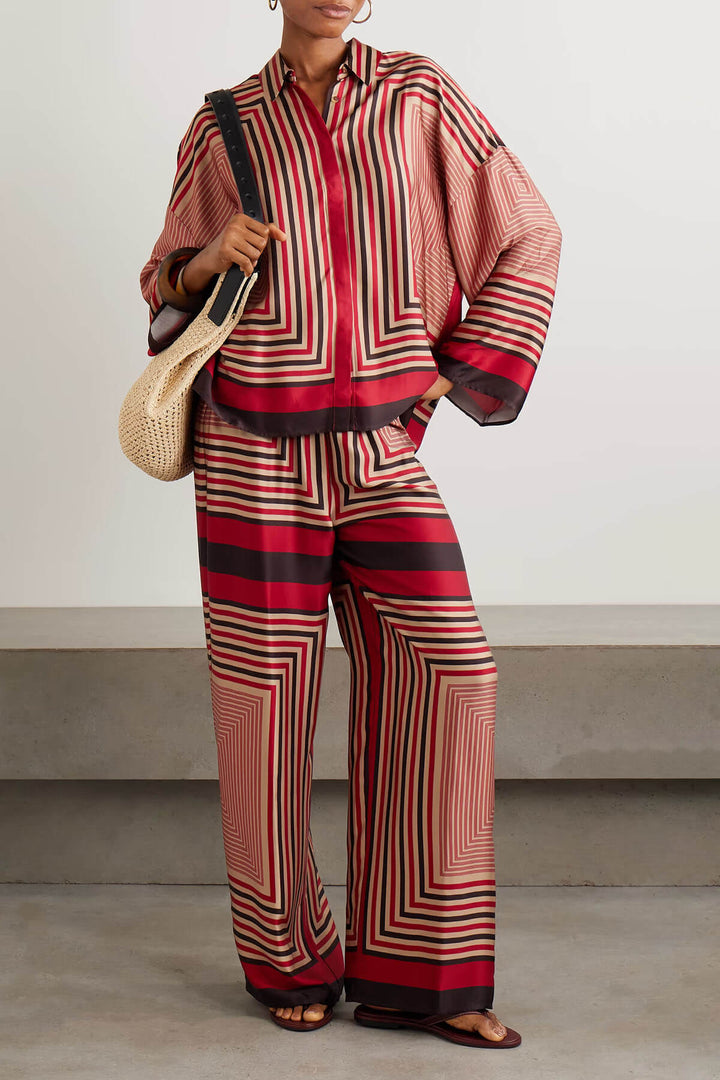 Unique Geometric Print Satin Loose Shirt