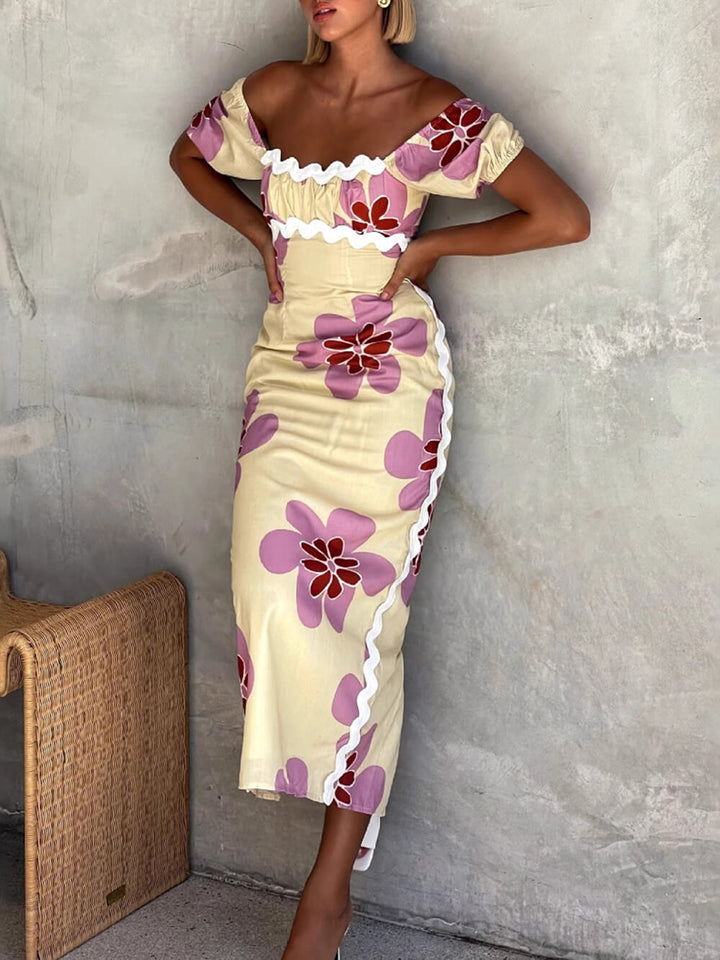 Casual Summer Linen Floral Print Midi Dress