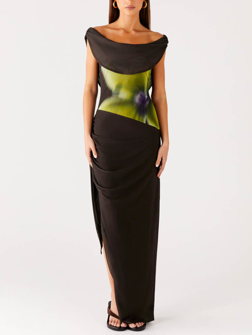 Elegant Printed Backless Slim-Fit Slit Maxi Dress