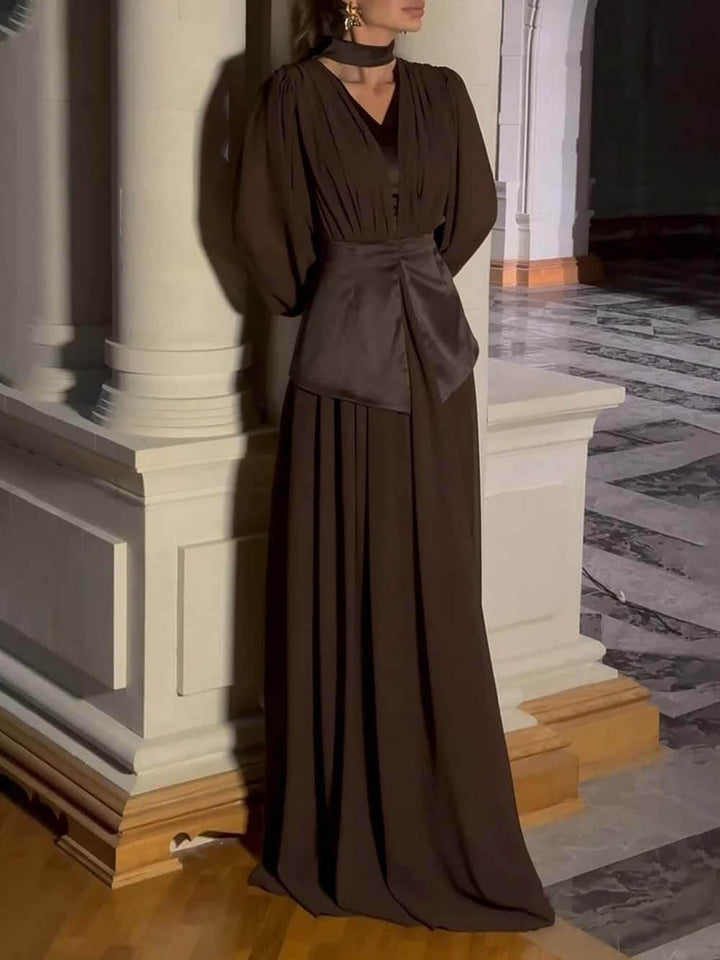 Elegant Pleated Bodice And Sash Gown Maxi Dress