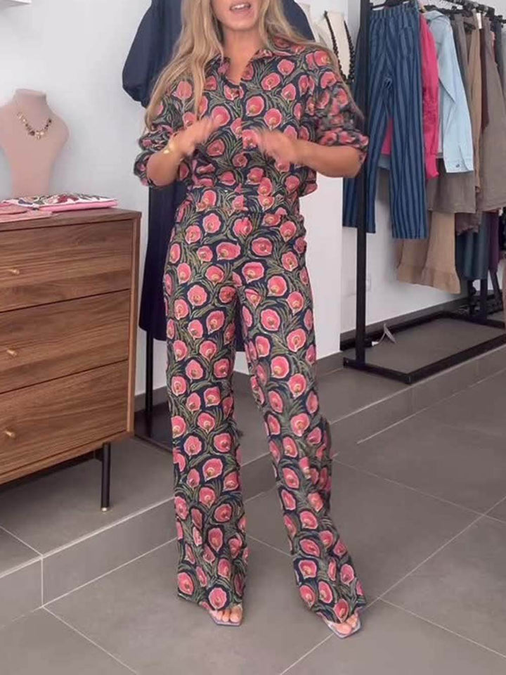Bohemian Floral Print Loose Button-Up Shirt