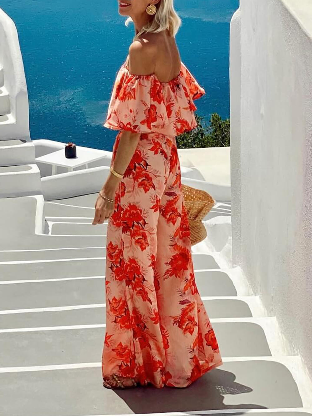Summer Floral Print Ruffled Tube Top