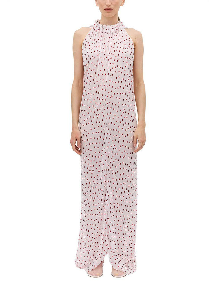 Unique Red Polka Dot Chiffon Maxi Dress