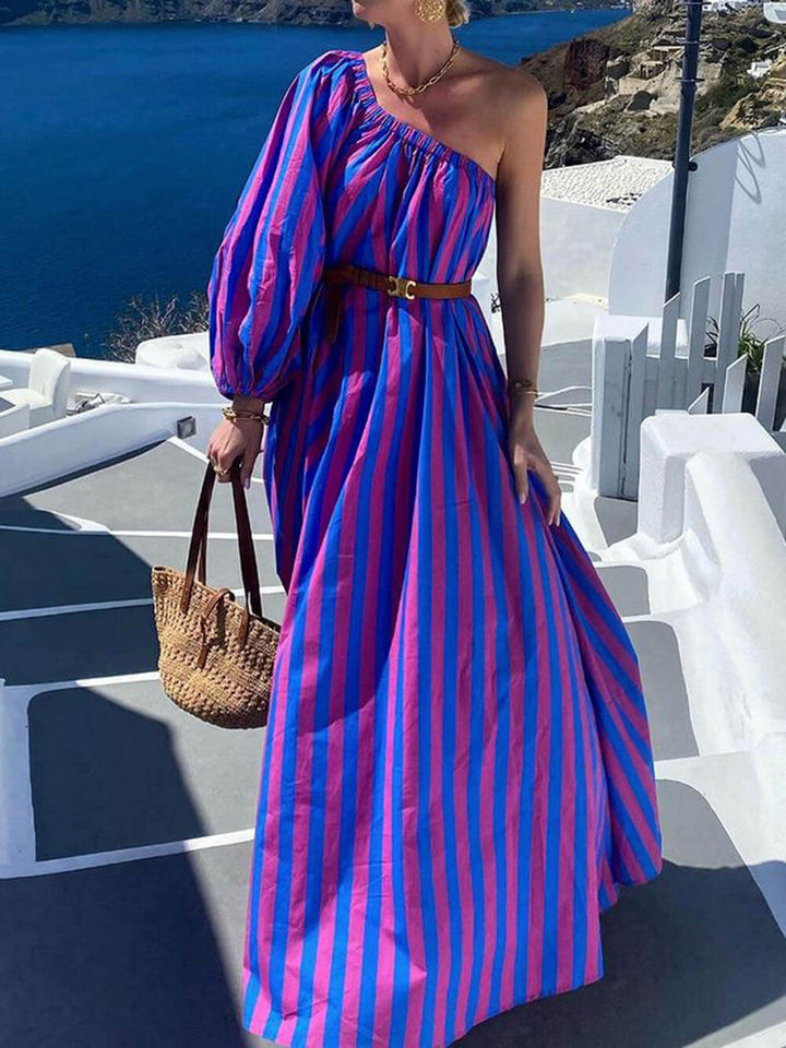 Fashionable Striped Off-Shoulder Holiday Maxi Dress