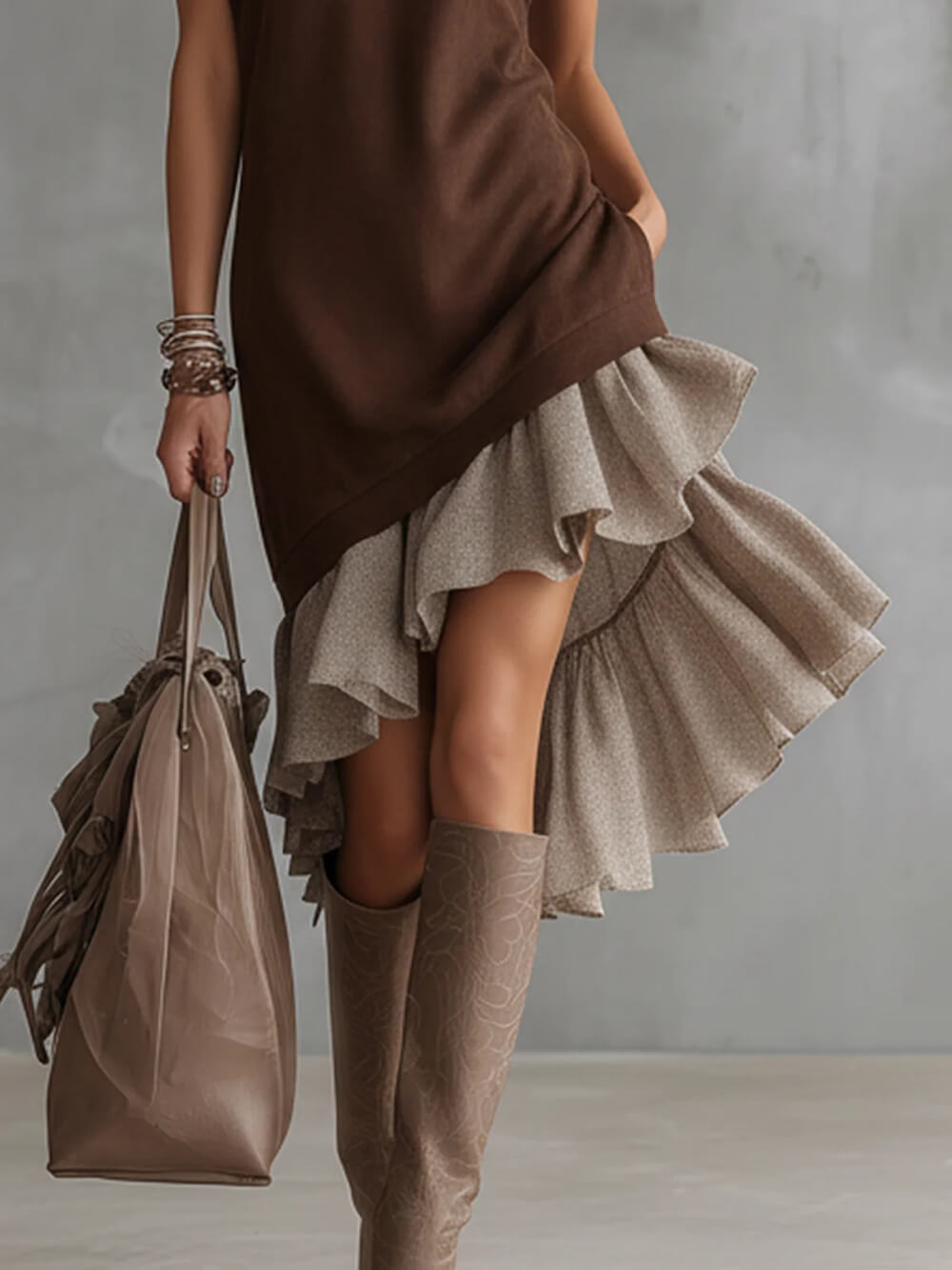 Elegant Asymmetrical Ruffled Hem Sleeveless Midi Dress