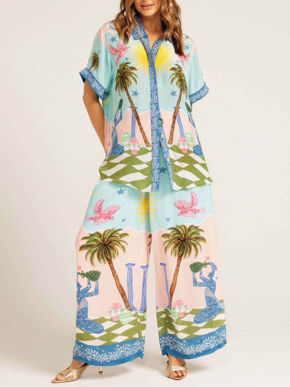 Casual Palm Tree Print Short Sleeve Shirt