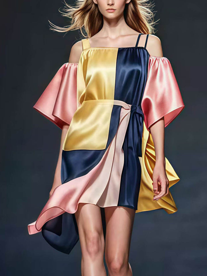 Delicate Colorblock Asymmetrical Patchwork Sundress