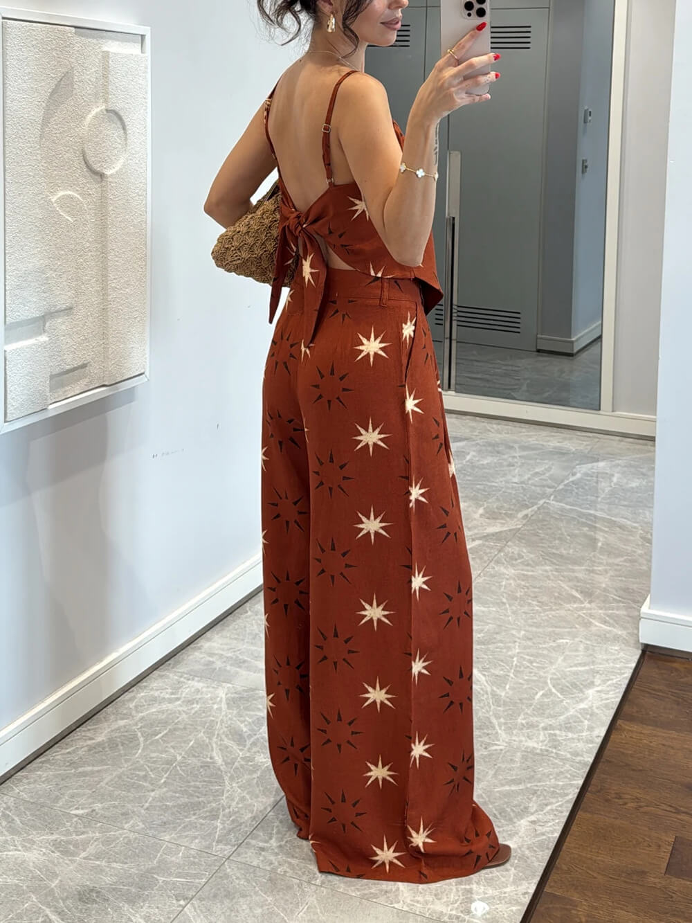 Exquisite Star Pattern Cami Top And Wide-Leg Pants Set
