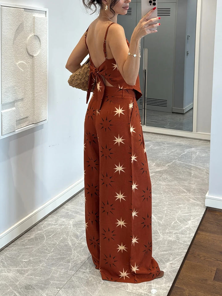 Exquisite Star Pattern Cami Top And Wide-Leg Pants Set