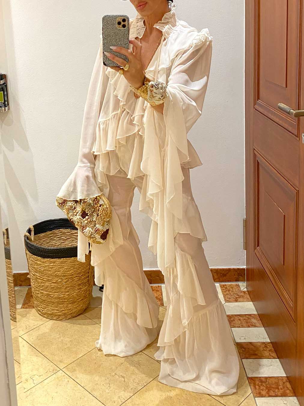 Fashionable Ruffled Long-Sleeved Chiffon Shirt