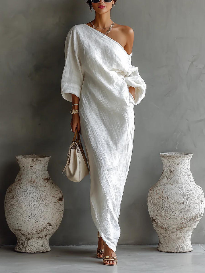 Elegant One-Shoulder Draped Maxi Dress