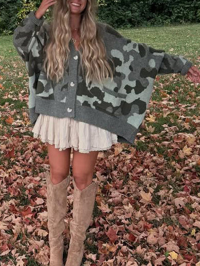 Casual Loose Camouflage Knitted Cardigan