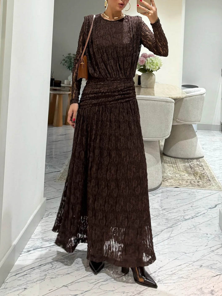 Elegant Long-Sleeve Lace-Textured Maxi Dress