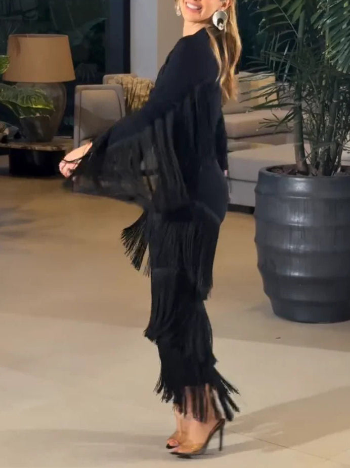 Stunning Tassel V-neck Maxi Dress