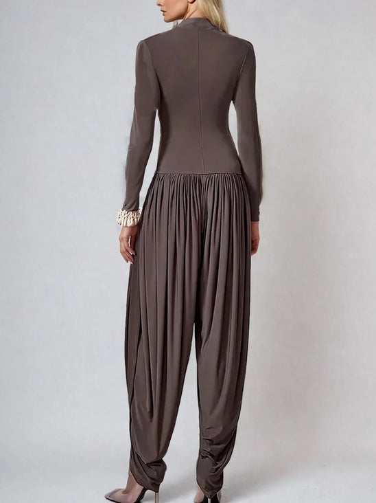 Fashionable Draped High-neck Jumpsuit