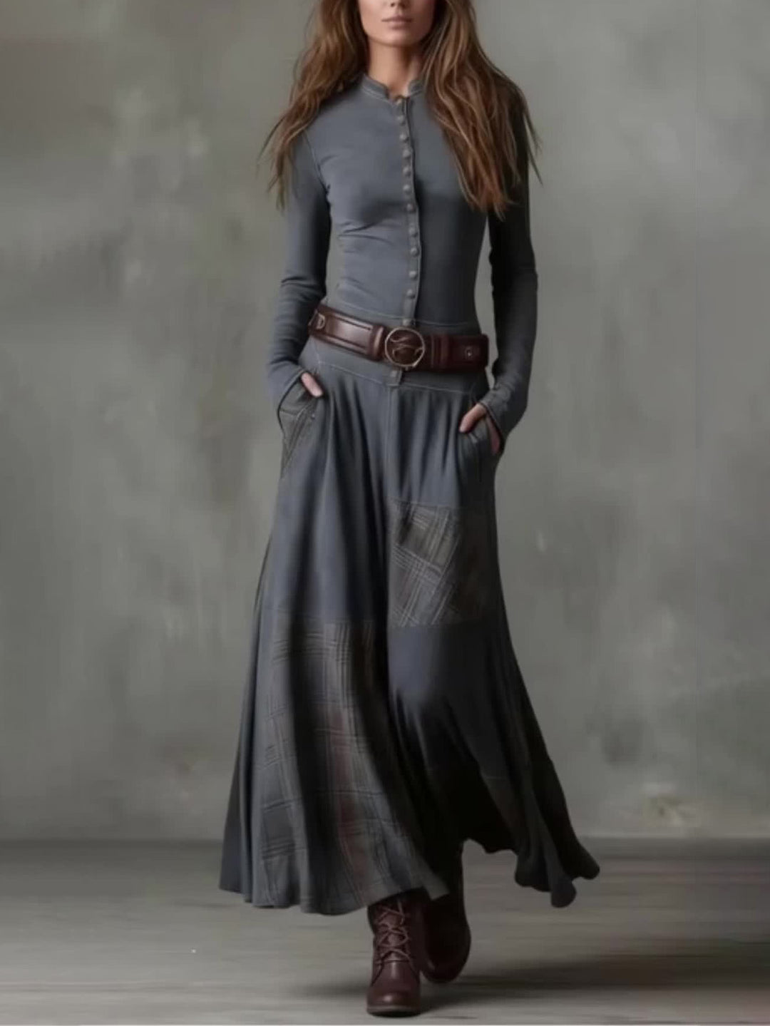 Retro Plaid Patchwork Maxi Dress