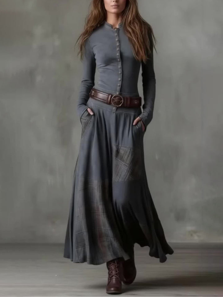 Retro Plaid Patchwork Maxi Dress