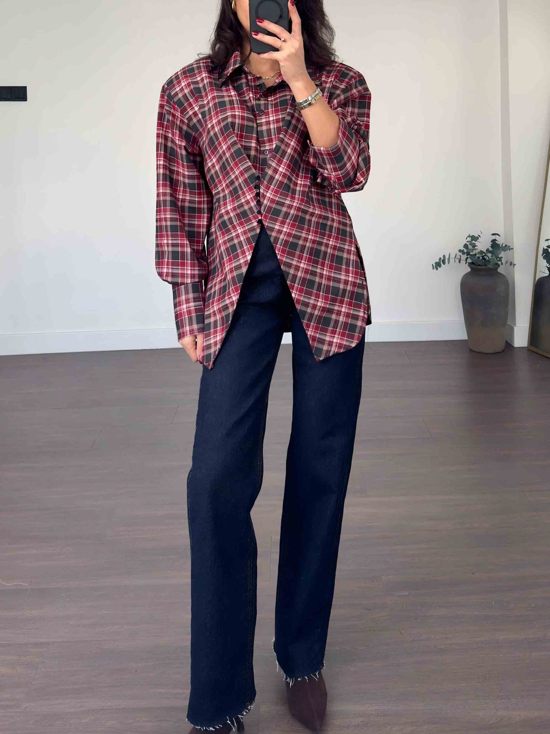 Casual Plaid Asymmetrical Padded Shoulder Shirt