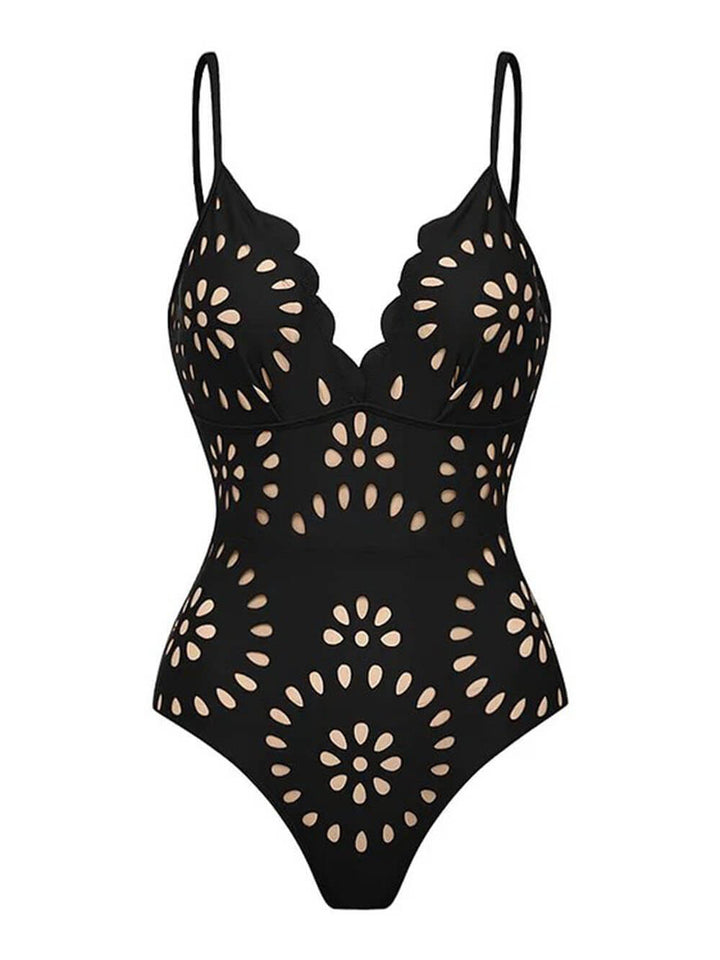 Sexy Lace Flower Hollow One-Piece Swimsuit