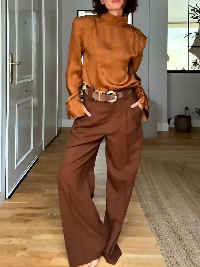 Elegant High-Waisted Wide-Leg Tailored Pants