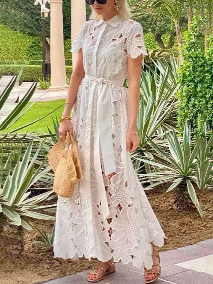 Summer Casual Lace Cardigan Single-Breasted Maxi Dress